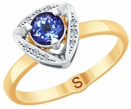 Кольцо Diamant online, красное золото, 585 проба, танзанит, бриллиант