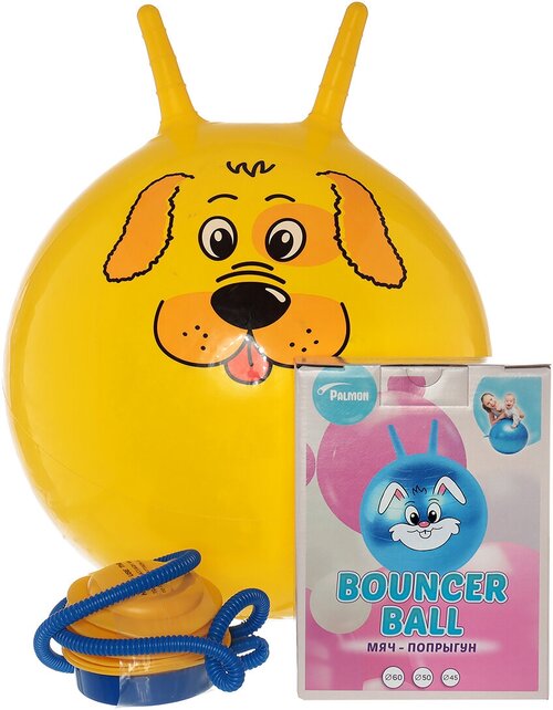 Игрушка-попрыгун мяч (фитбол) собака с ручками в виде антенн, диаметр 45 см, с насосом в комплекте