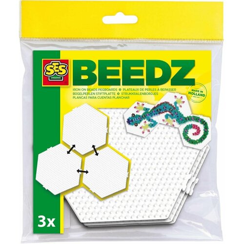SES Creative Beedz Основа для термомозаики (пегборд), шестиугольник, 3 шт, белый, 5 лет+