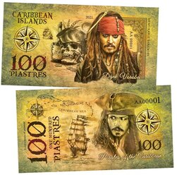 100 piastres (пиастр) — Джек Воробей (Pirates of the Caribbean. Caribbean Islands). Памятная банкнота. UNC