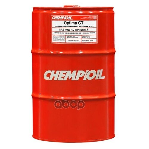 CHEMPIOIL 10w-40 Optima Gt Sn/Cf, A3/B4, 60л (Полусинт. Мотор. Масло)