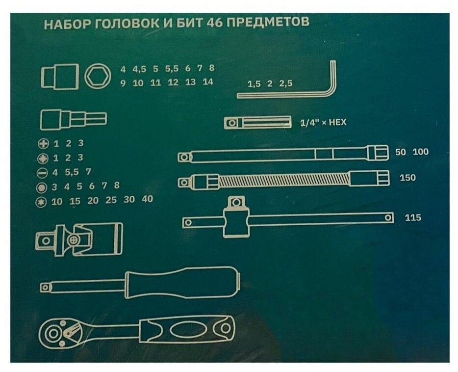 Набор инструментов 1/4" 6 граней 46 предметов волат (18550-46) - фотография № 9