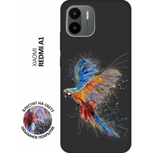 Матовый Soft Touch силиконовый чехол на Xiaomi Redmi A1 / Сяоми Редми А1 с 3D принтом Colorful Parrot черный матовый soft touch силиконовый чехол на xiaomi redmi 12 сяоми редми 12 с 3d принтом colorful parrot черный