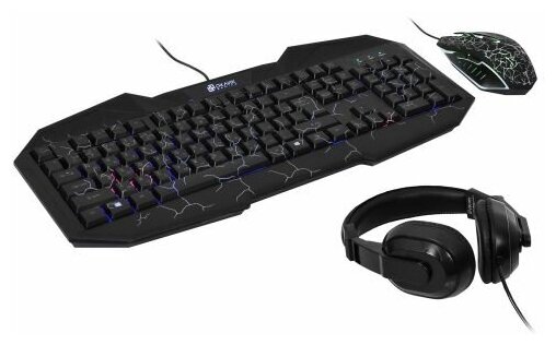 Комплект Oklick HS-HKM100G imperial (клавиатура, мышь, гарнитура) черный