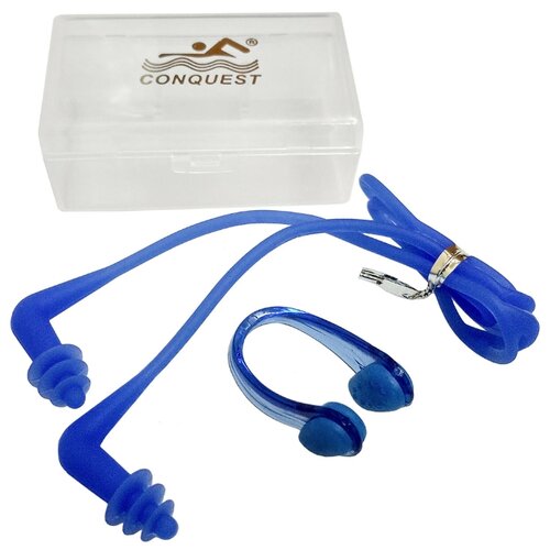 фото Комплект для плавания беруши и зажим для носа синие спортекс c33555-1 hawk