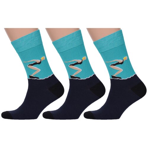 фото Комплект из 3 пар мужских носков moscowsocksclub nm-390, сине-бирюзовые, размер 27 (41-43)