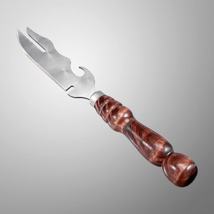 Нож-вилка с узором и деревянной ручкой "Фигурная" 30 х 4.5 см металл - 2.5 мм