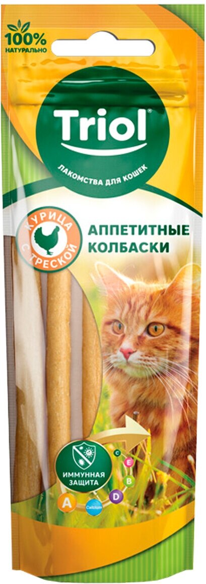 TRIOL™ Аппетитные Колбаски из трески с курицей для кошек, 40г