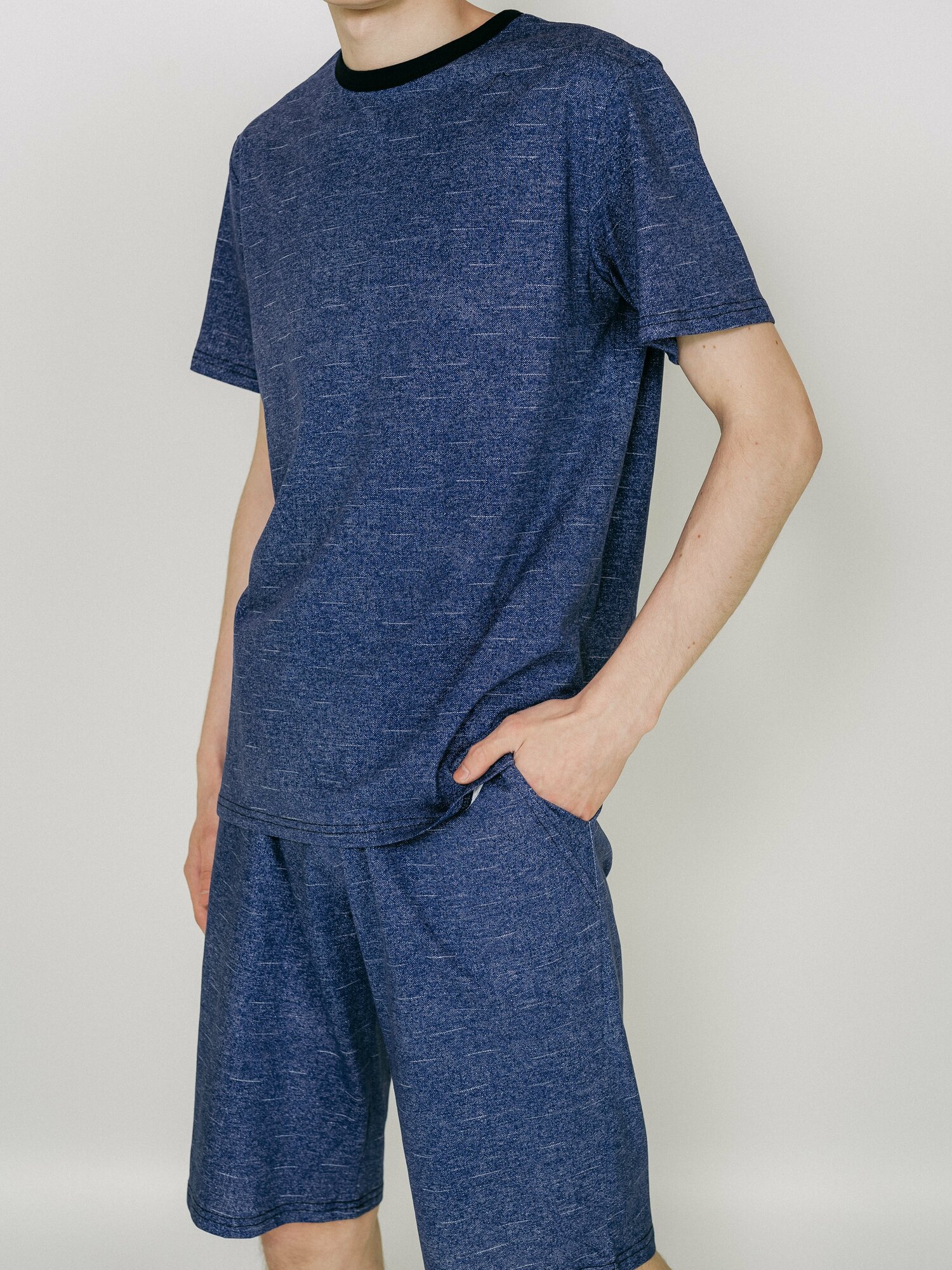 Мужская пижама, мужской пижамный комплект ARISTARHOV, Футболка + Шорты, Синий джинс, размер 54 - фотография № 3