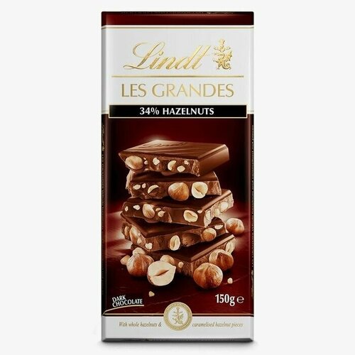 Lindt LES GRANDES Темный шоколад 34% с лесным орехом, 150 г