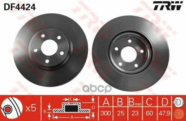 Df4424_диск Тормозной Передний! 16' Wheel Volvo S40/V50 1.8/2.4/2.5/2.0Td 04> TRW арт. DF4424