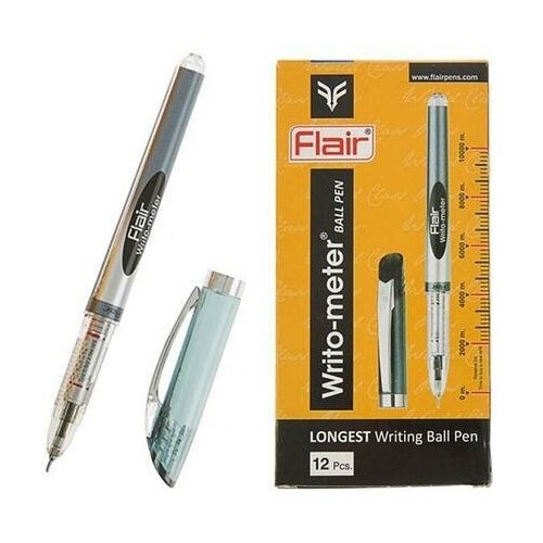 Ручка шариковая Flair Writo-Meter, узел- игла 0,6 мм (пишет 10 км) масляная основа, шкала на стержне, черная
