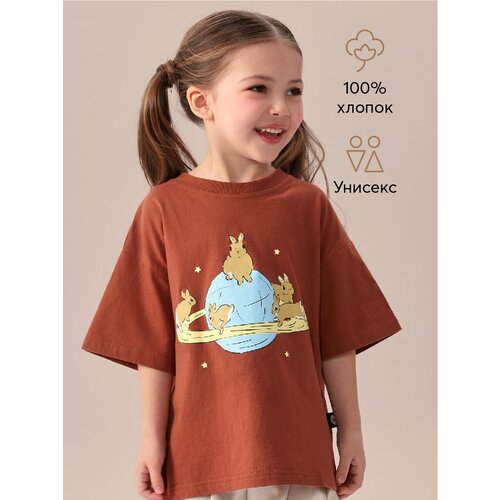 Футболка Happy Baby, размер 74-80, голубой, коричневый новые детские футболки для девочек футболка с единорогом детская одежда топы для девочек футболка одежда единорога