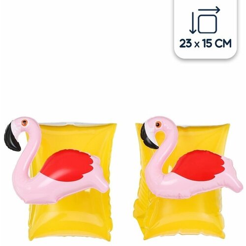Нарукавники надувные детские для плавания и купания Riota Фламинго, желтый/розовый, 3-6 лет, 23*15 см
