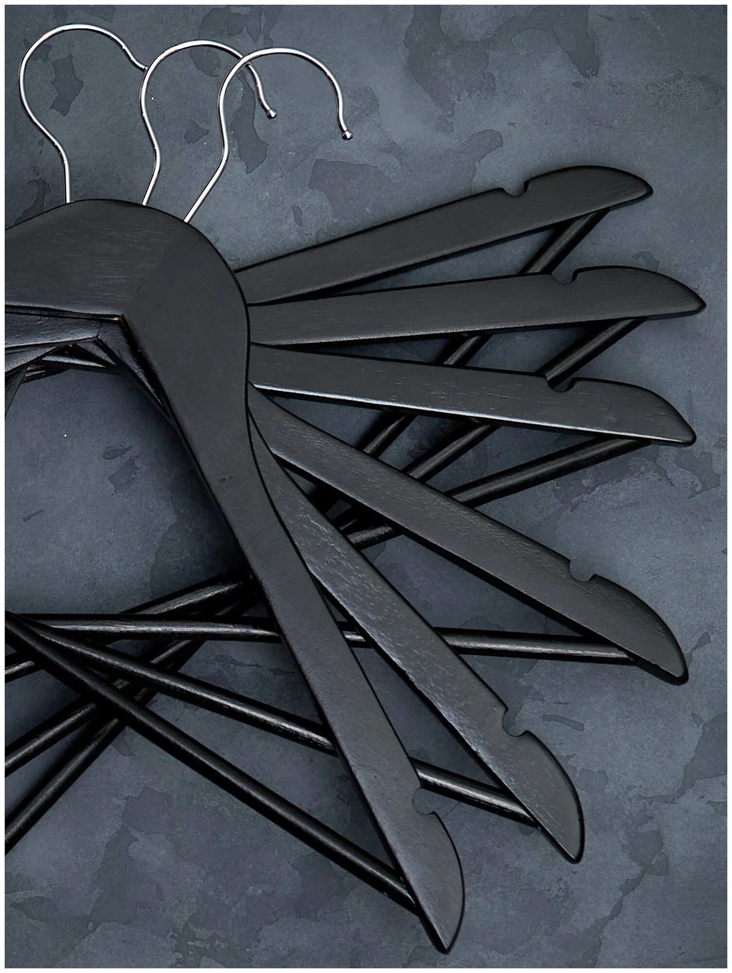Вешалки-плечики для одежды деревянные (с перекладиной ), цвет черный, 45 см, комплект 6 штук - фотография № 4