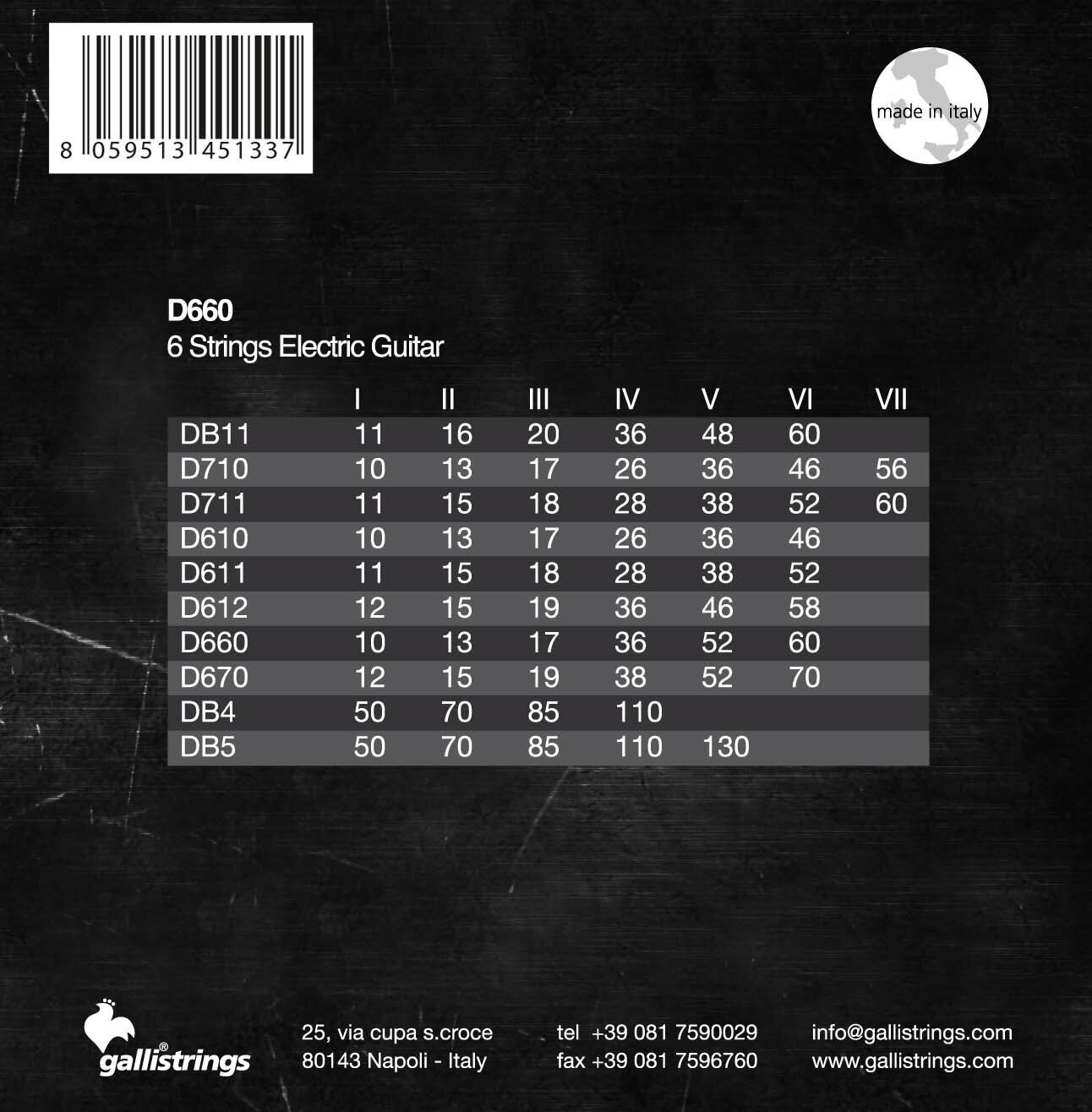 Струны для электрогитары Galli Strings D660 — фото 1