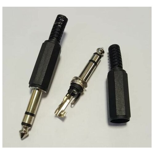 1 шт, Джек, Jack 6.3 mm (M), стерео, пластик, штекер на кабель под пайку