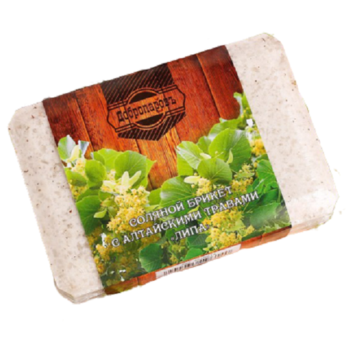 Соляной брикет для бани и сауны, с алтайскими травами Липа, 1,35 кг Добропаровъ