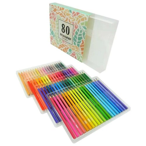 Цветные художественные масляные карандаши Brutfuner 80 цветов, деревянные, заточенные, в пластиковом кейсе