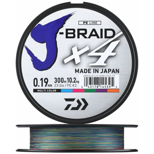 Шнур плетеный Daiwa J-Braid X4E #2 0,19мм 300м (multicolor)