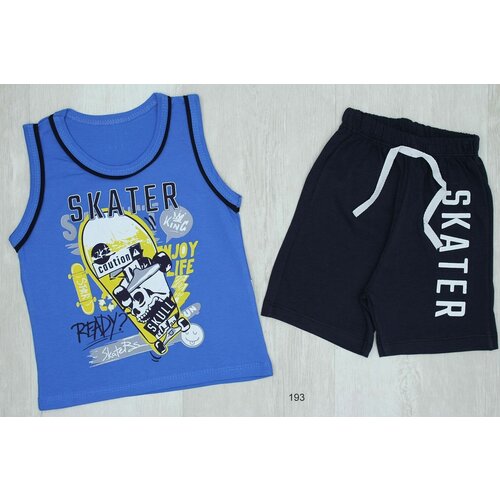 Комплект одежды , майка и шорты, повседневный стиль, размер 98-3Y, синий, черный