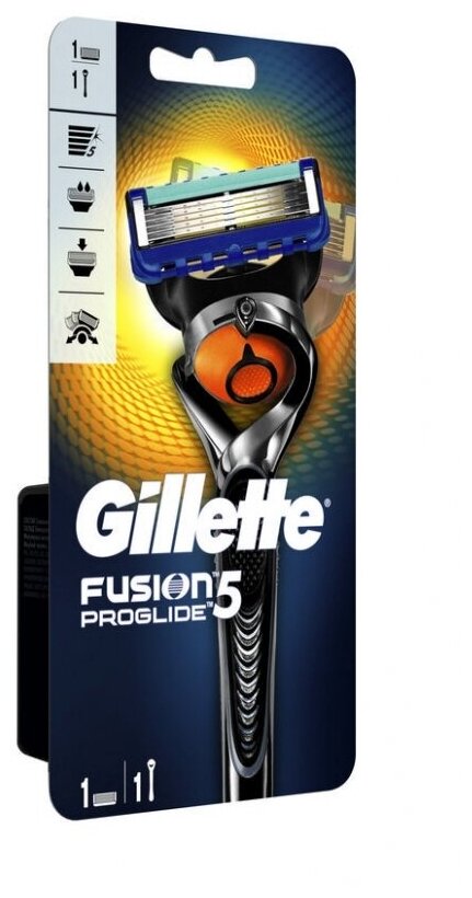 Многоразовый бритвенный станок Gillette Fusion5 ProGlide, черный/серебристый, 1шт.