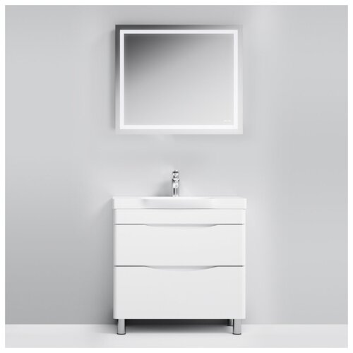 фото Комплект мебели для ванной am.pm like m80fsx802wg/w80/m91mox801 тумба 80 см белая напольная с раковиной и зеркало gem led