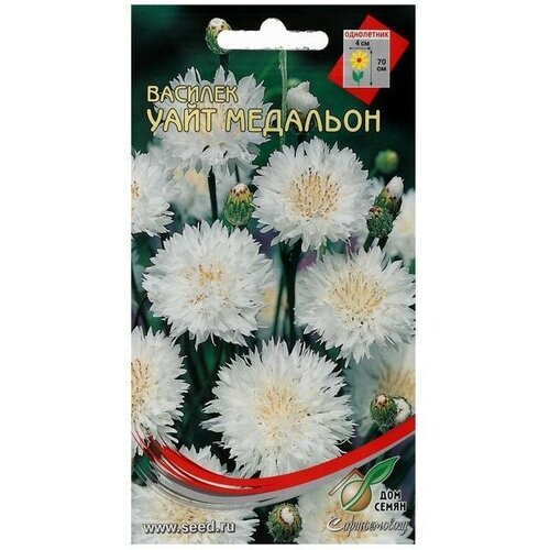 Семена цветов Василёк Уайт Медальон, 55 шт 4 упаковки семена василёк уайт медальон 55шт