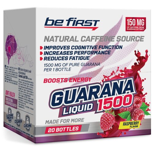 Предтренировочный комплекс Be First Guarana Liquid 1500 малина 20 шт. 500 мл be first guarana liquid 1500 amp 1шт малина