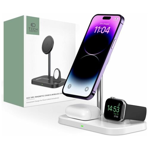 Док-станция Tech-Protect QI15W A22 3в1 MAGNETIC MAGSAFE беспроводная зарядка (белый)
