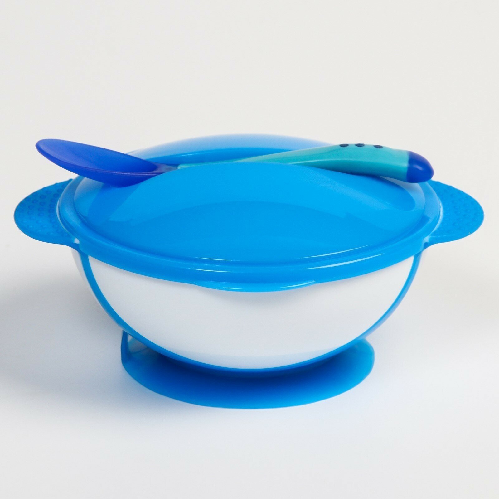Набор для кормления: миска на присоске 340 мл, с крышкой, термоложка, цвет синий