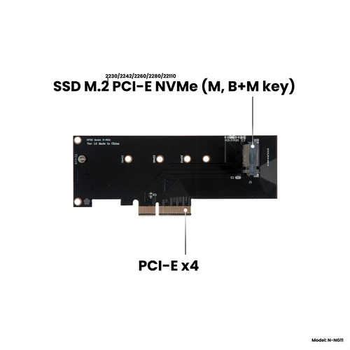 Адаптер-переходник (плата расширения) для установки SSD M.2 2230-22110 PCI-E NVMe (M, B+M key) в слот PCI-E 3.0/4.0 x4/x8/x16, NHFK N-NG11 адаптер для установки ssd m 2 nvme в слот pci e 3 0 x16 модель pcienvme