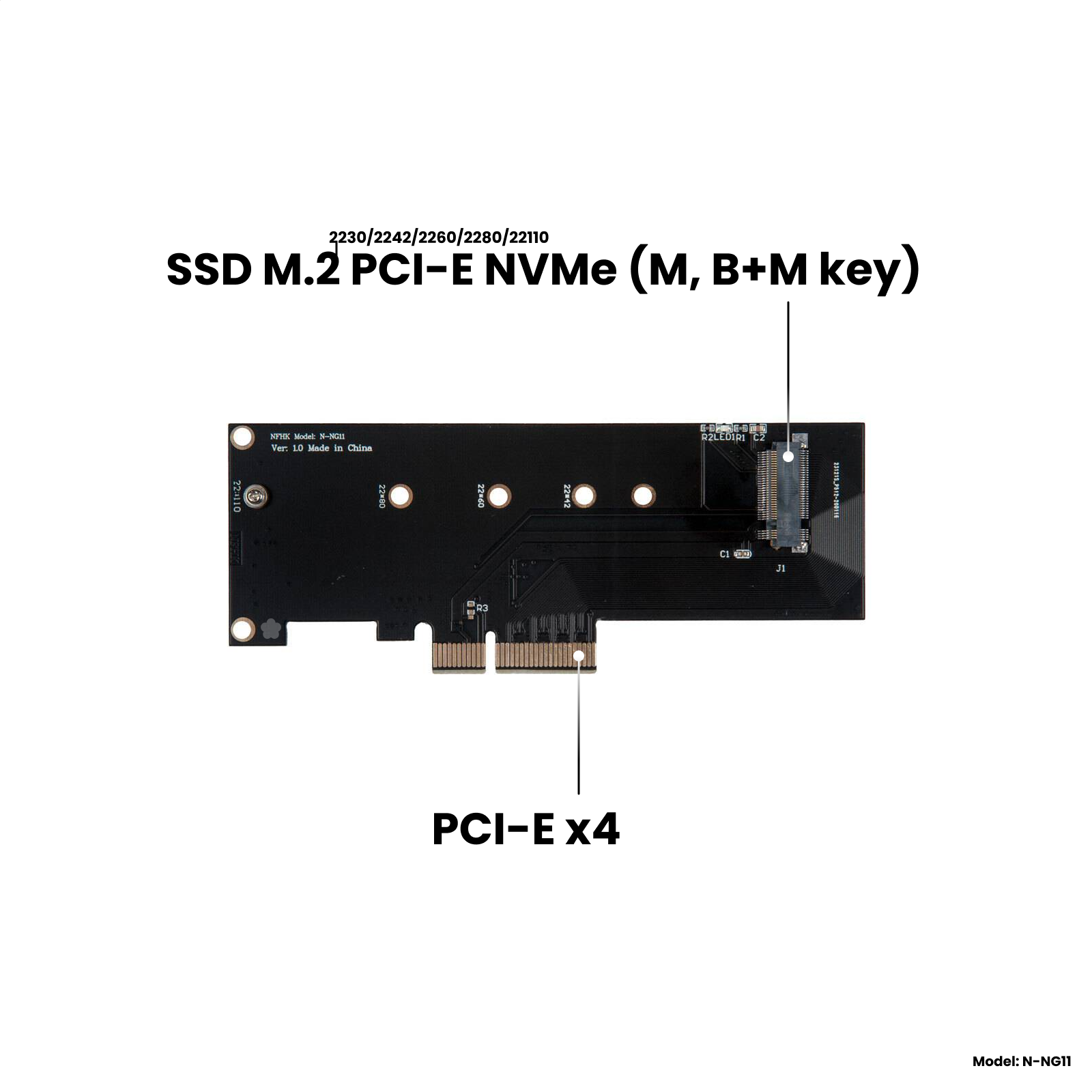 Адаптер-переходник (плата расширения) для установки SSD M.2 2230-22110 PCI-E NVMe (M B+M key) в слот PCI-E 3.0/4.0 x4/x8/x16 NHFK N-NG11