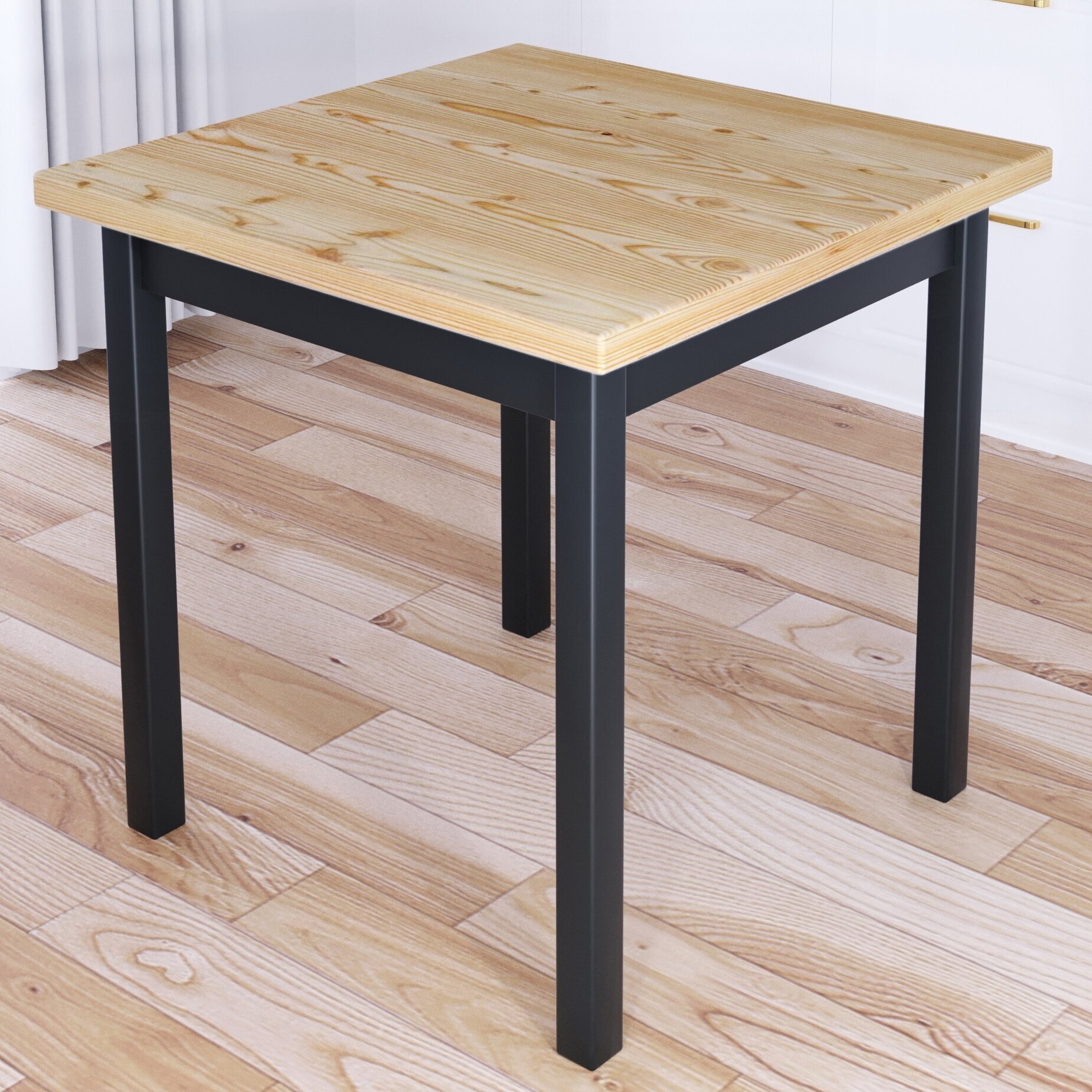 Стол кухонный Классика с квадратной лакированной столешницей из массива сосны 40 мм и ножками цвета антрацит, 70х70х75 см