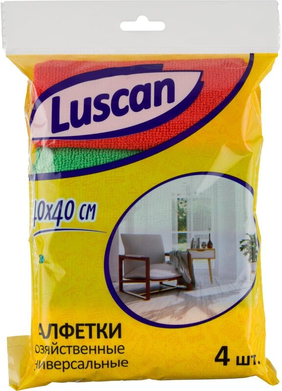 Салфетки хозяйственные Luscan из микрофибры универс 220г/м2 40х40см 4шт/уп