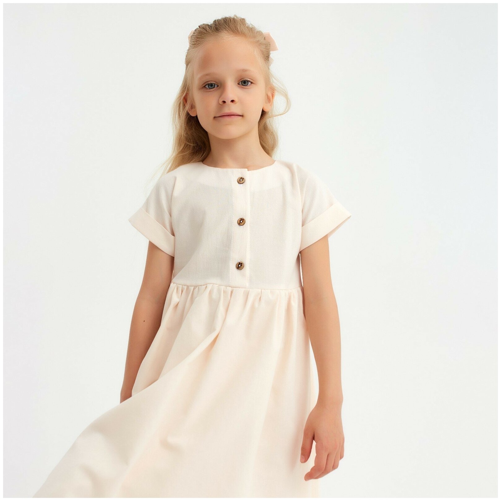 Платье для девочки MINAKU: Cotton Collection цвет бежевый, рост 104 - фотография № 12