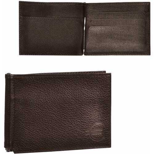 фото Зажим для купюр befler, натуральная кожа, фактура тиснение, на молнии, отделения для карт и монет, коричневый