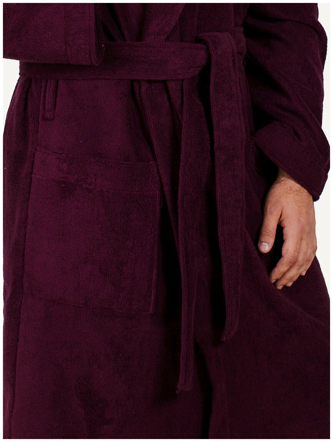 Мужской махровый халат с шалькой, темно-бордовый - фотография № 19