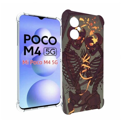Чехол MyPads скелеты в гробу для Xiaomi Poco M4 5G задняя-панель-накладка-бампер