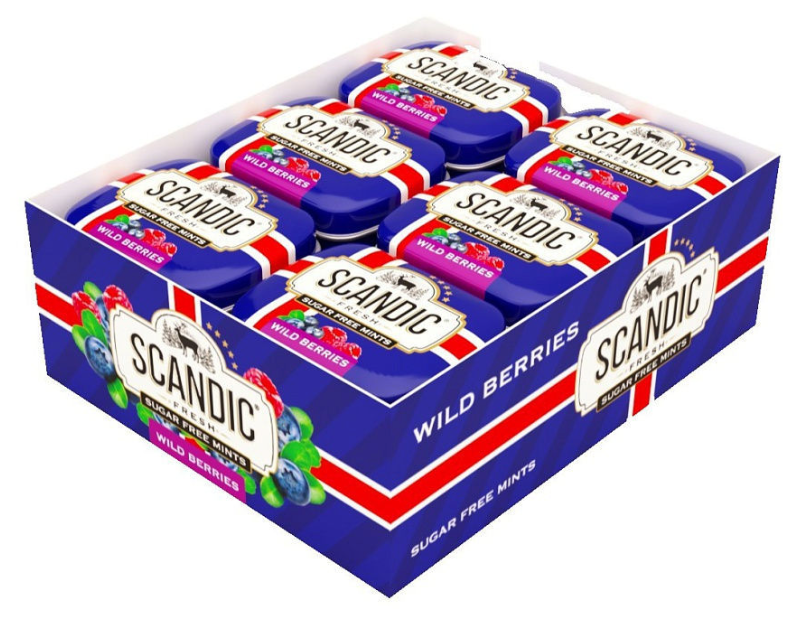 Освежающие конфеты скандик без сахара со вкусом "Лесные ягоды" 18 шт. по 14г., SCANDIC WILD BERRIES, драже - фотография № 2