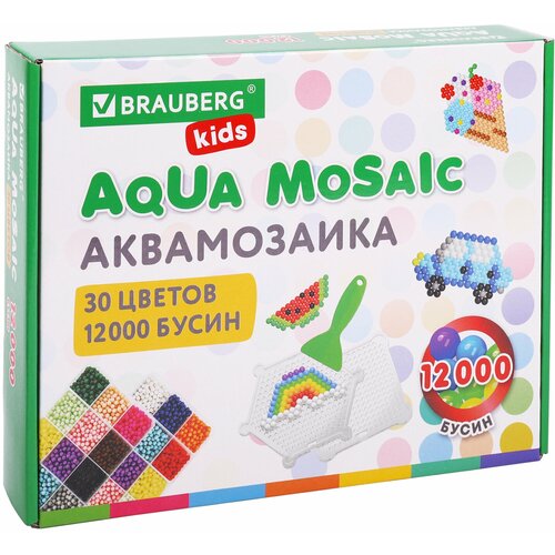 Аквамозаика Aqua Pixels 30 цветов 12000 бусин, с трафаретами, инструментами, аксессуарами, Brauberg, 664917