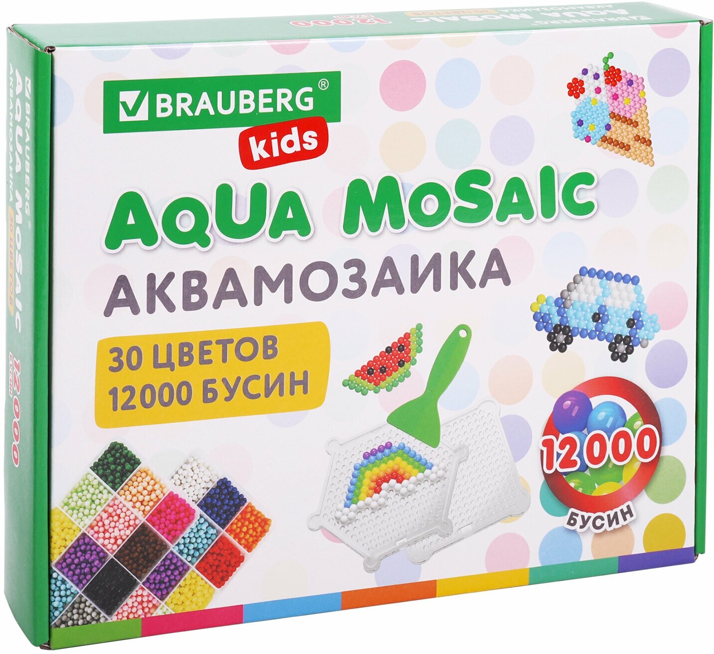 Аквамозаика Aqua Pixels 30 цветов 12000 бусин, с трафаретами, инструментами, аксессуарами, Brauberg, 664917