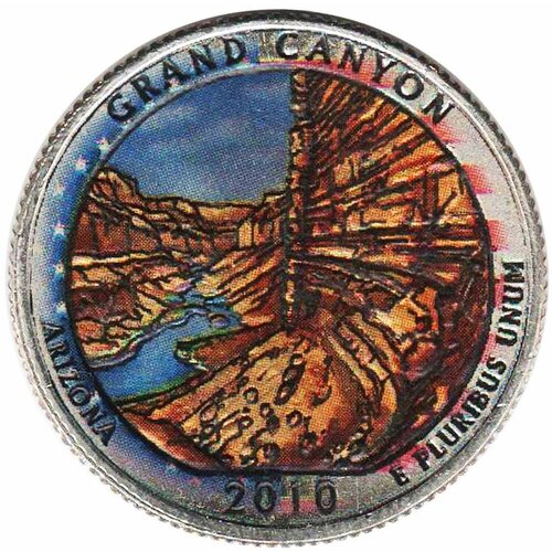 (004p) Монета США 2010 год 25 центов Гранд-Каньон Вариант №2 Медь-Никель COLOR. Цветная 003p монета сша 2010 год 25 центов йосемити вариант 1 медь никель color цветная