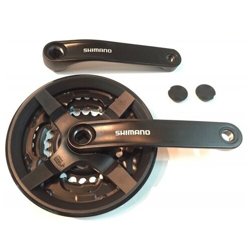 Система шатунов Shimano TY301, 170 мм, 48/38/28, с защитой, квадрат, черная, без упаковки