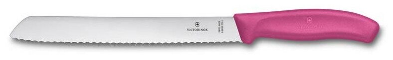 Нож для хлеба VICTORINOX Swiss Classic, лезвие 21 см с волнистой кромкой, розовый, в блистере 6.8636.21L5B