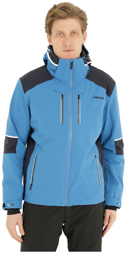 Куртка HEAD, средней длины, силуэт прямой, карман для ски-пасса, карманы, внутренние карманы, герметичные швы, съемный капюшон, снегозащитная юбка, регулируемые манжеты, размер M, голубой