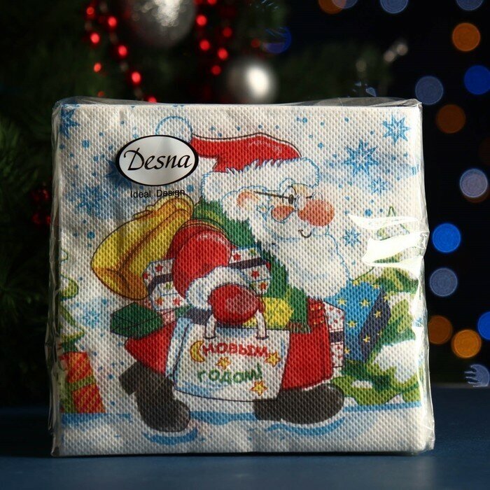 Салфетки бумажные "Desna Design" Дед Мороз с подарками, 1 слой, 24x24, 40 листов - фотография № 1