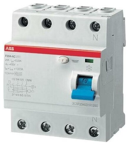 УЗО трехфазное ABB F204 ТИП A 63А 30MA