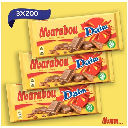 Marabou (Марабу), Шведский молочный шоколад с кусочками хрустящей карамели Daim 3x200 гр.