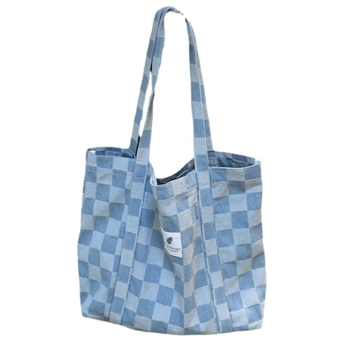 Сумка женская сумка-тоут, сумка-шоппер, холщовая, джинсовая клетка через плечо, вместительная